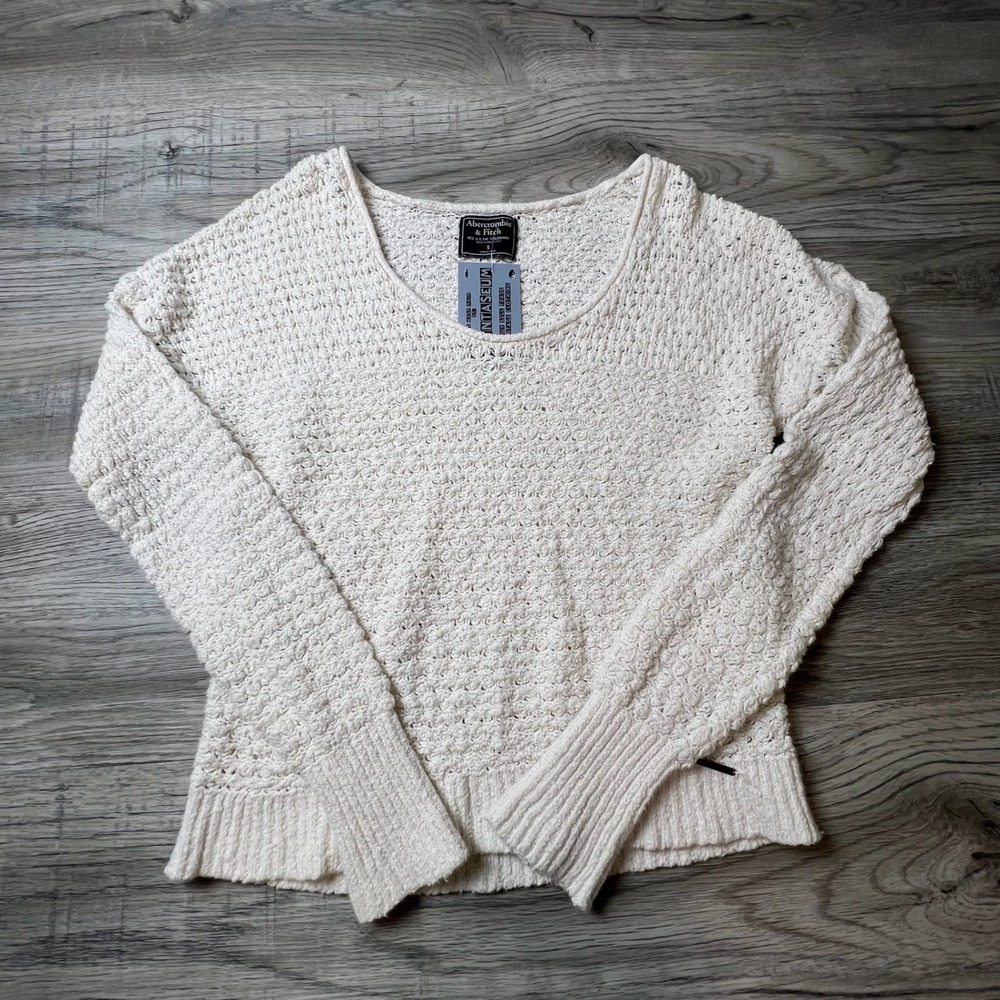 Abercrombie & Fitch Sweater Womens Small Cream Chunky Open Knit Scoop Neck Boho